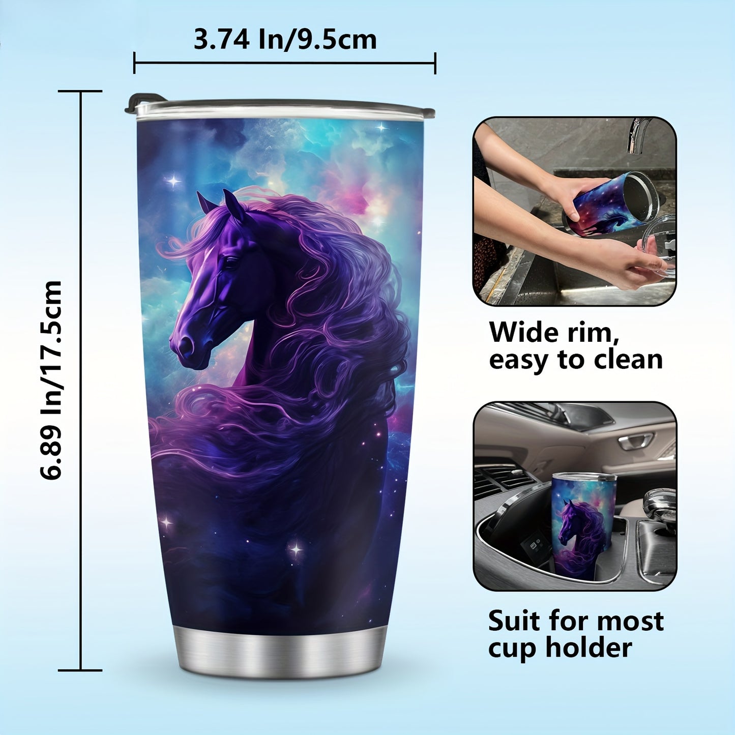 Galactic Steed Tumbler - 20oz Vibrant Cosmic Horse Design, Insulated Stainless Steel Travel Mug, Leakproof Lid, Magical Gift for Horse Lovers, Women, Girls