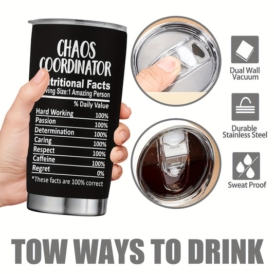 "Chaos Coordinator" Tumbler 20oz - Funny Parenting Humor Stainless Steel Mug | Double Wall Insulated Travel Cup for Moms & Dads, Leakproof Gift