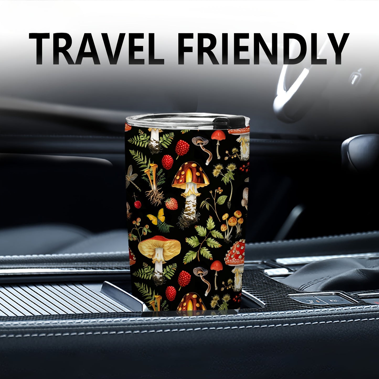 Mushroom Themed Tumbler 20oz - Foloda Stainless Steel with Lid, Perfect Gift for Christmas, Valentine's, Mother's Day & More