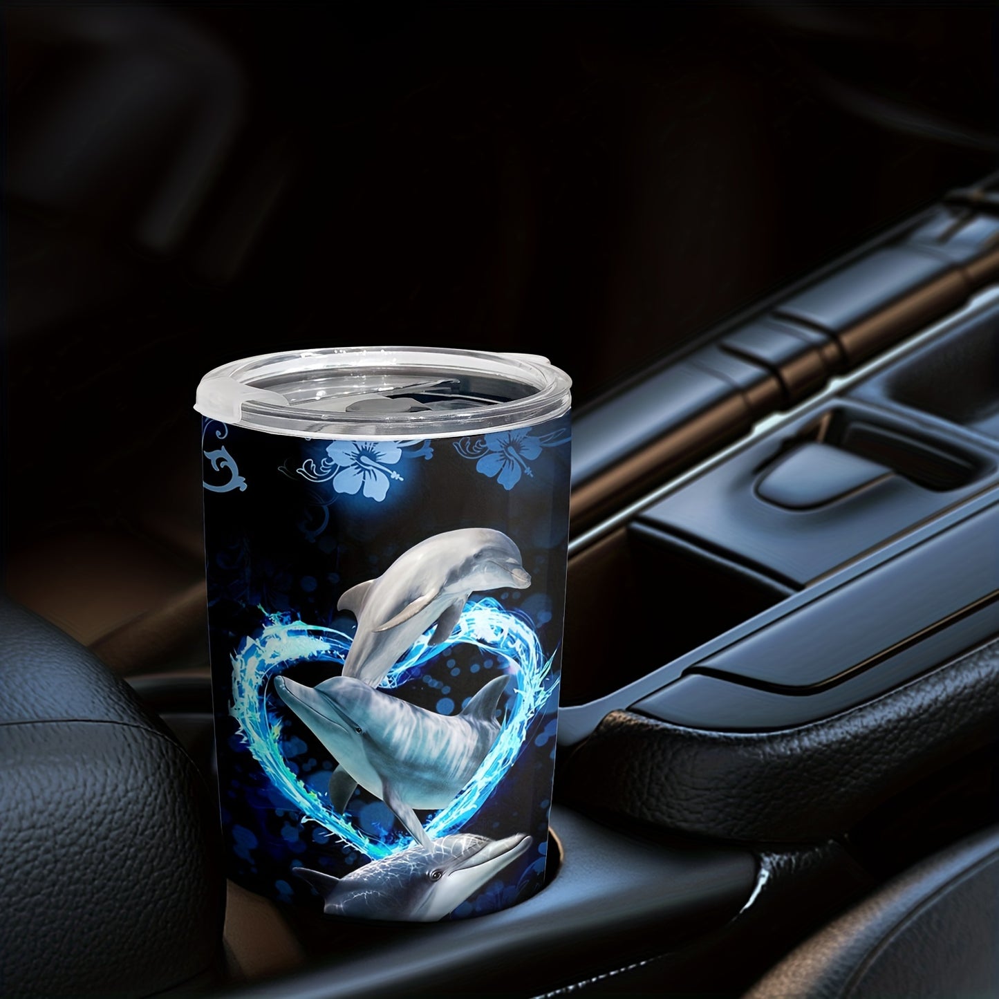 Ocean’s Embrace Dolphin Tumbler – 20oz Stainless Steel with Heart Design, Whimsical Gift for Dolphin Lovers