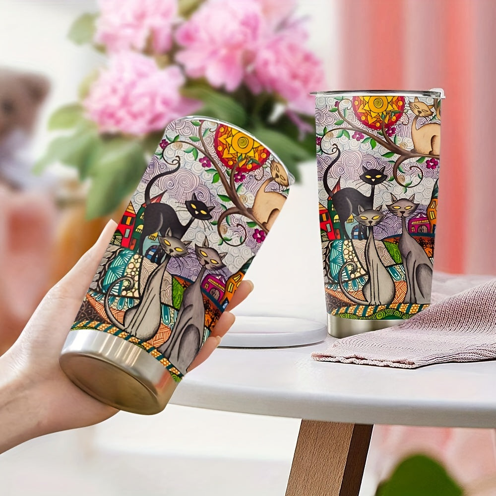Wearable Feline Art Tumbler - 20oz Gallery-Worthy Print on Insulated Stainless Steel, A Vibrant Gift for Connoisseurs & Cat Lovers