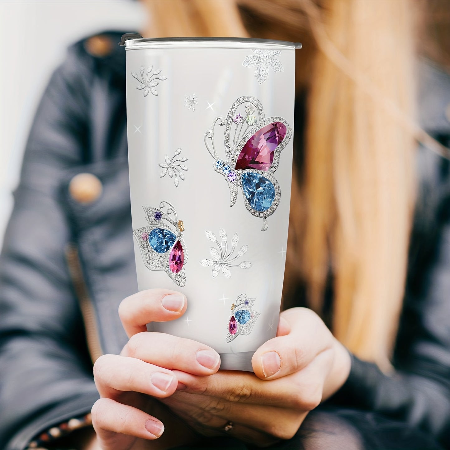 Valentine's Day Gift for Wife - Butterfly Jewelry 20oz Insulated Tumbler for Her, Gift for Mom Sister Grandma Daughter | Stainless Steel Travel Mug, Keeps Drinks Hot & Cold