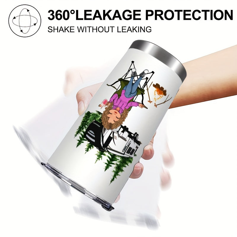 20oz Insulated Tumbler with Straw - Funny “Camping Queen” Printed Stainless Steel Cup, Leak-Proof Lid, Perfect Gift for Outdoor Lovers