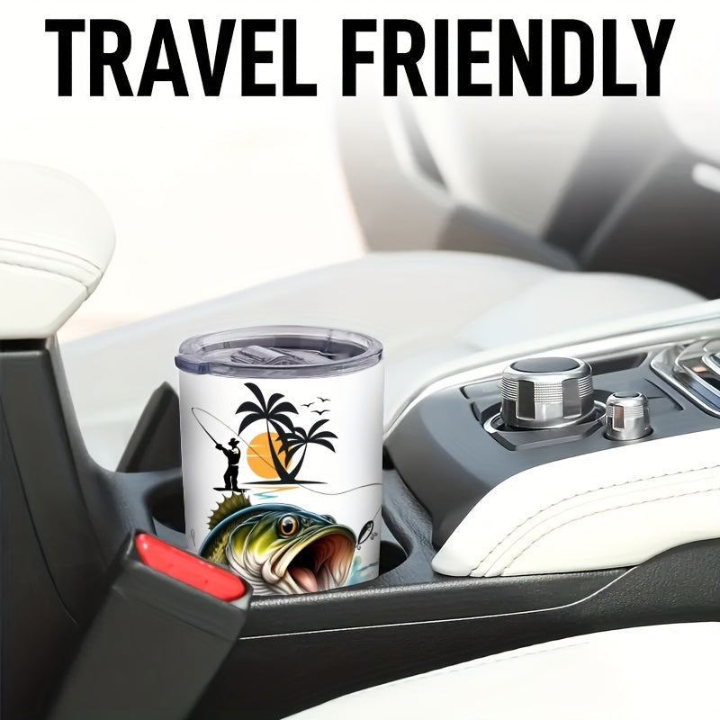 Eat Sleep Fish Repeat 20oz Travel Mug - Insulated Stainless Steel Tumbler with Clear Lid, Double Wall Vacuum for Hot & Cold Drinks - Perfect Fishing Gift for Anglers, Men, Dad - Coffee Tea Outdoor Cup