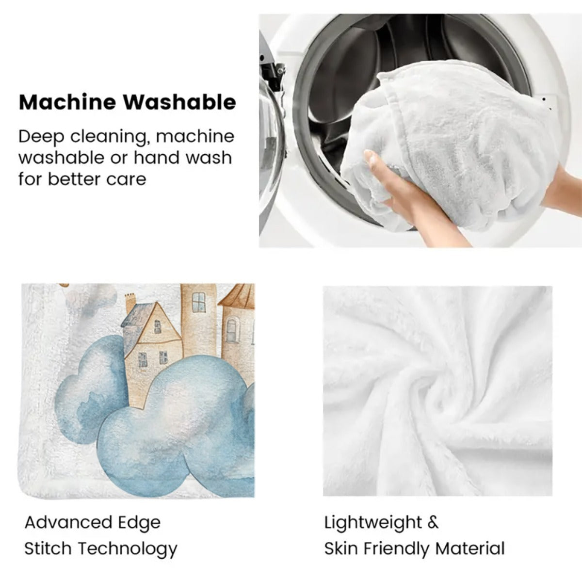 Cozy Flannel Throw Blanket with Hot Air Balloon & Cloud Design | Soft, Lightweight & Warm for All Seasons | Perfect for Couch, Bed, Travel & Gifts