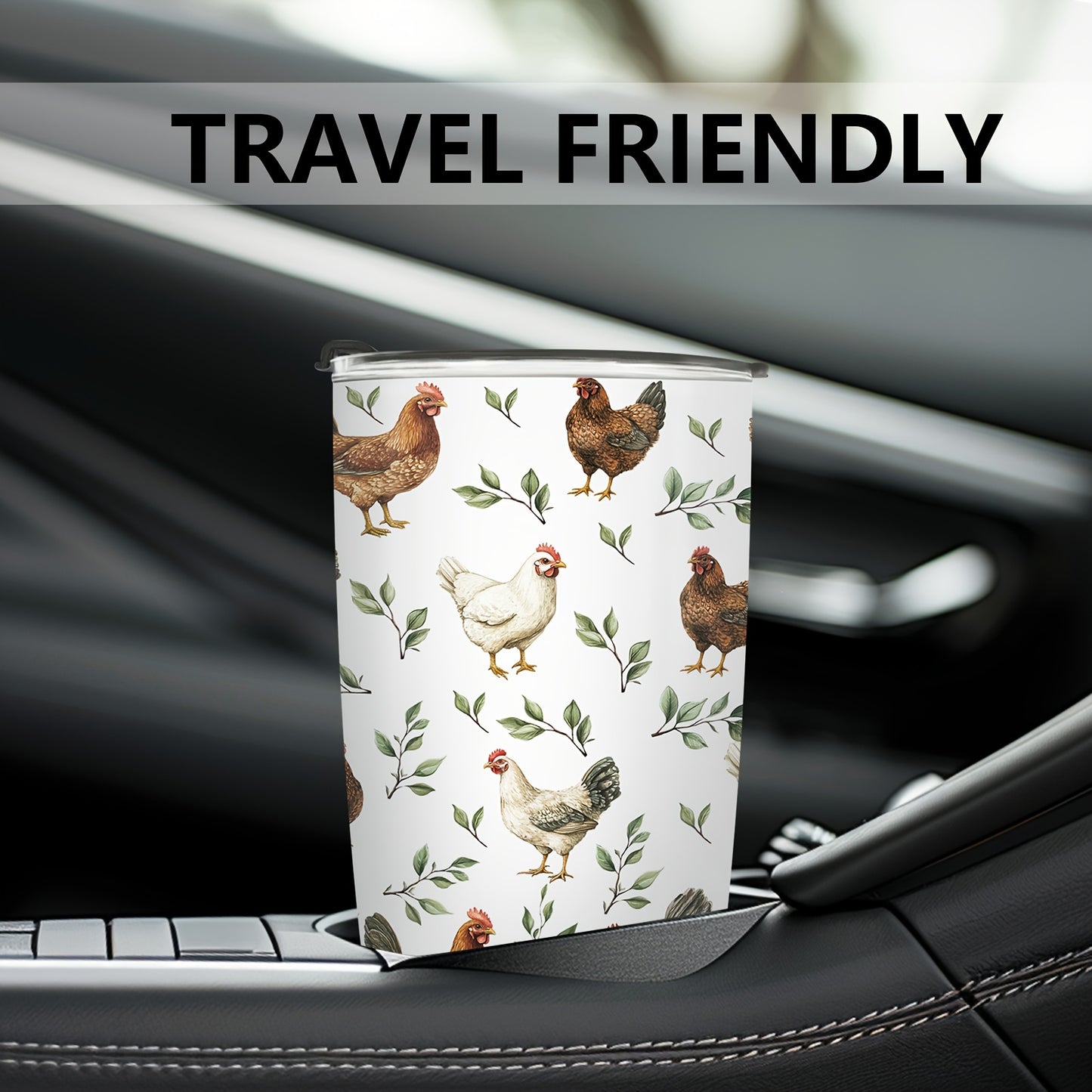 Country Hen Tumbler 20oz - Farmhouse Chicken Design with Floral & Branch Pattern | Insulated Stainless Steel Mug, Perfect Animal Lover Gift