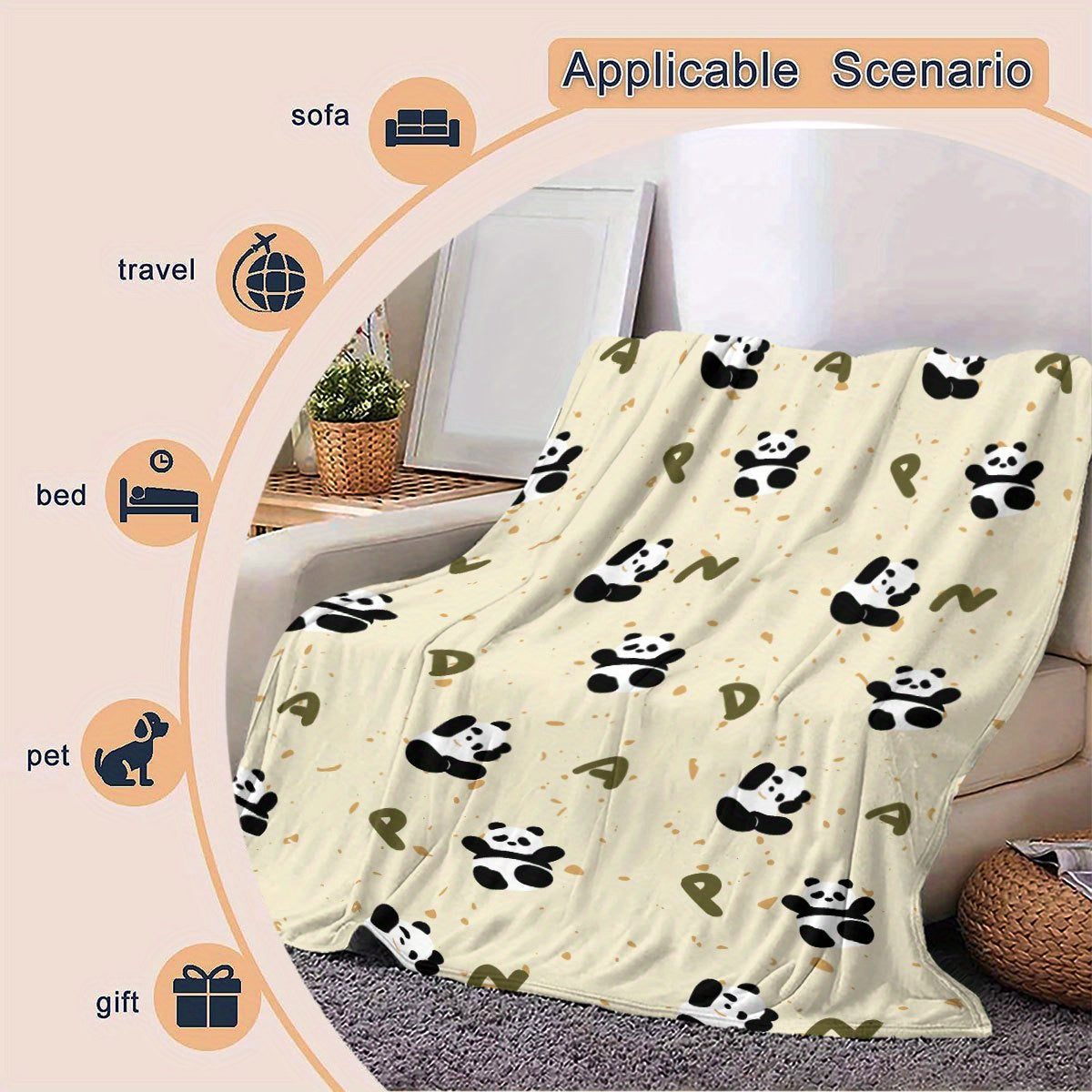 Panda Flannel Throw Blankets | Adorable Pattern, Plush & Washable for Sofa, Bed & Office