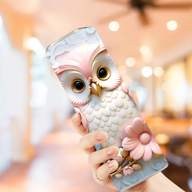 3D Owl Floral Tumbler 20oz - Insulated Stainless Steel Travel Mug with Lid | Vivid Artistic Design, Keeps Drinks Hot/Cold for Home, Commute & Outdoors
