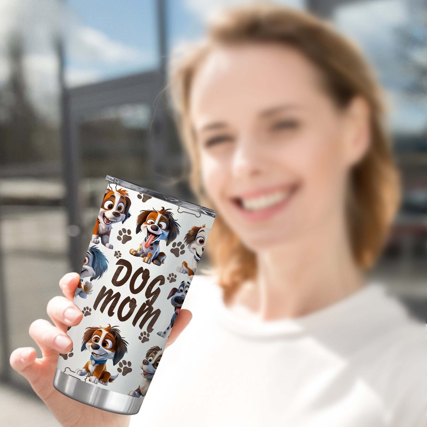 Proud Dog Mom Tumbler - 20oz Leakproof Travel Mug, Double Wall Insulated with Playful Print, The Perfect Gift for Her & The Pup Squad