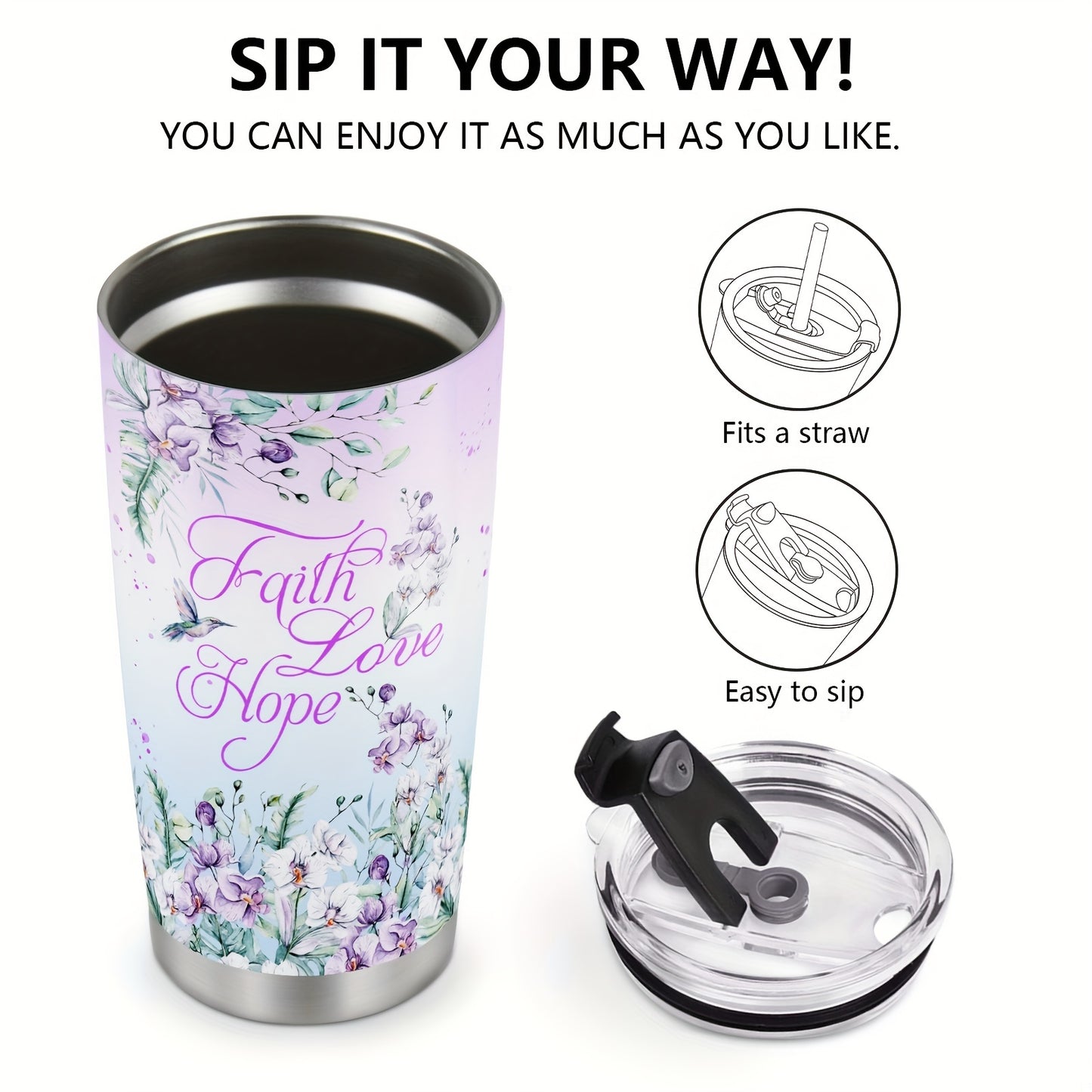 Hummingbird & Flower Tumbler - 20oz Vacuum Insulated Travel Coffee Cup, Perfect Heartfelt Gift for Mother, Grandma, Mama, Sister & Daughter
