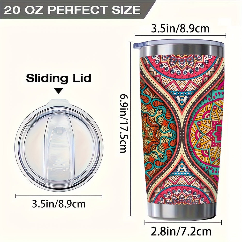 20oz Mandala Insulated Travel Mug - Vibrant Colorful Thermos Cup with Leak-Proof Lid, Keeps Drinks Hot & Cold for Hours - Perfect Gift for Office, Sports, Yoga, Valentines & Mothers Day