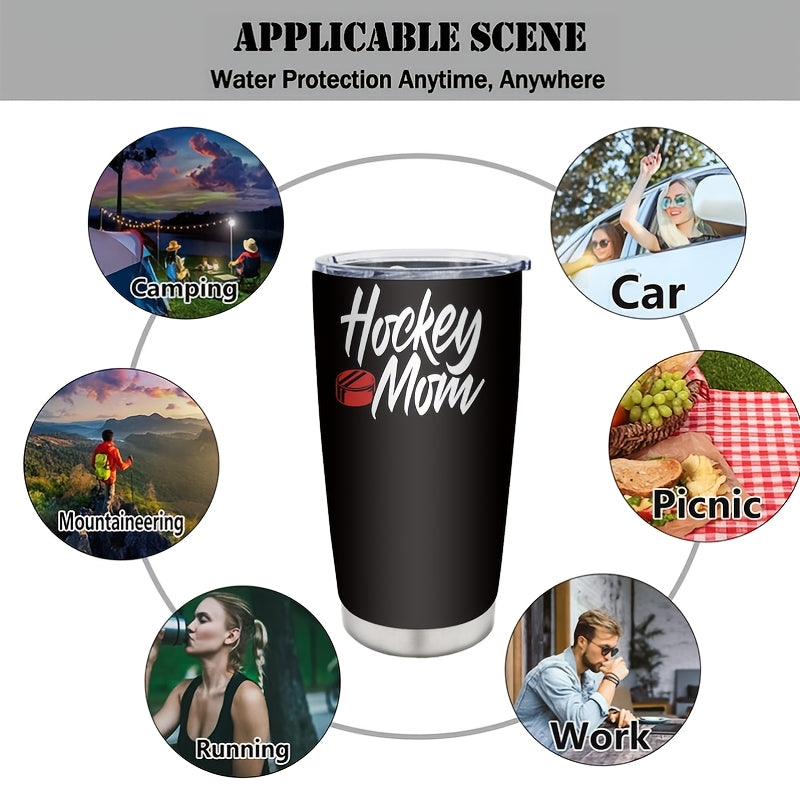 Hockey Mom Tumbler - 20oz Double-Wall Insulated Cup with Hockey Stick Design, Spill-Proof Lid, Keeps Drinks Hot/Cold for Hours - Perfect for Games, Travel, Camping & Hockey Fans