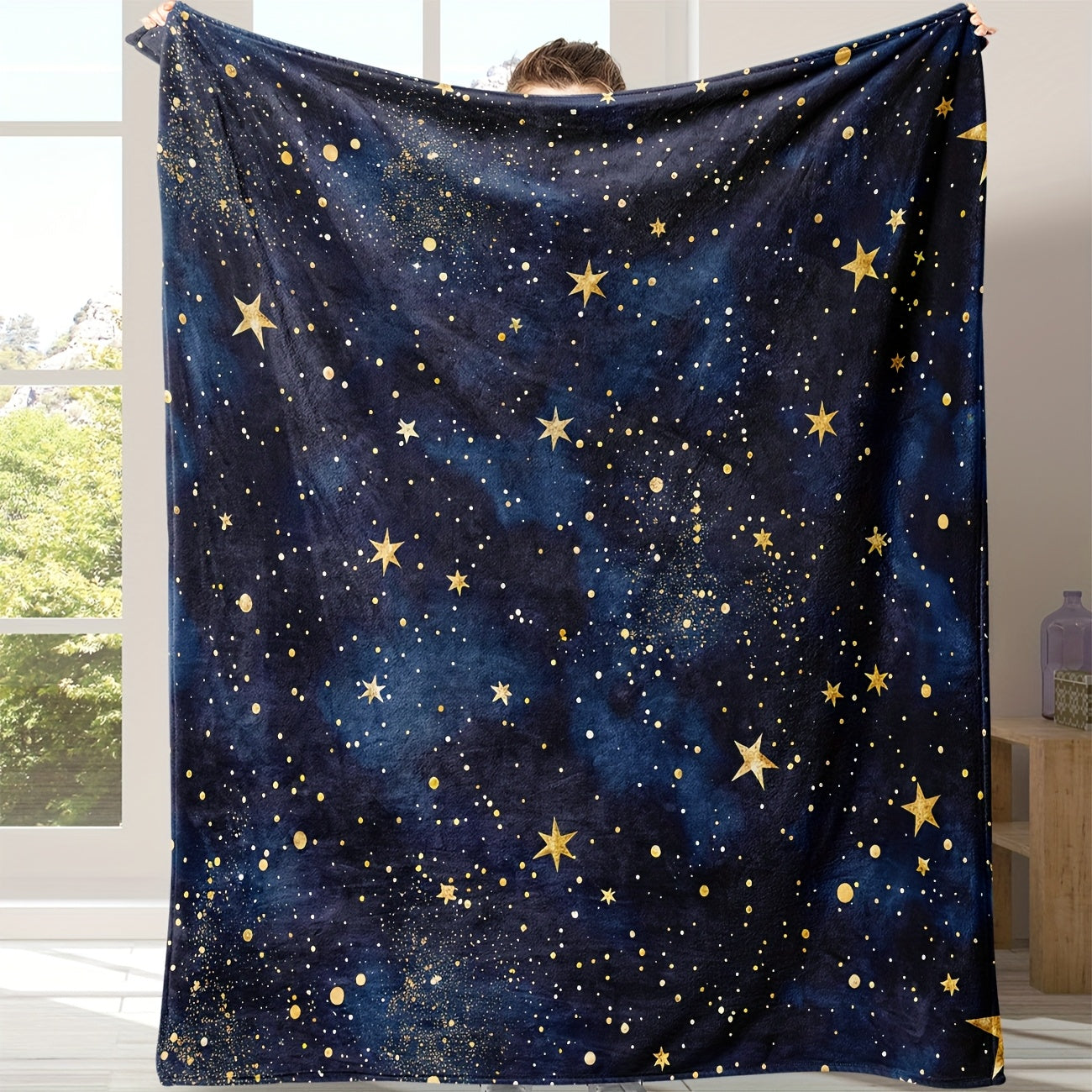 Starry Sky Flannel Throw - Lightweight & Portable Blanket for Home, Travel, and Stargazing | Cozy Celestial Pattern, Soft for Indoor & Outdoor Use