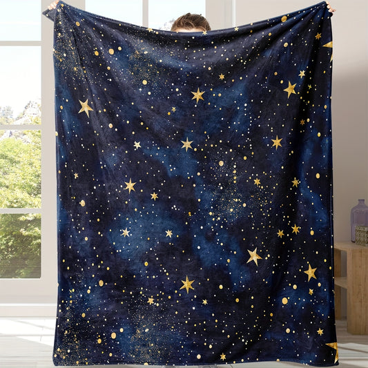 Starry Sky Flannel Throw - Lightweight & Portable Blanket for Home, Travel, and Stargazing | Cozy Celestial Pattern, Soft for Indoor & Outdoor Use