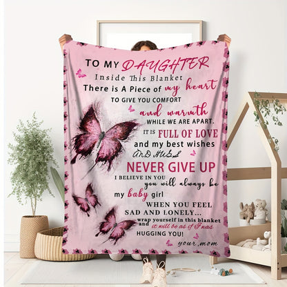 Gift for Daughter: Vintage Butterfly Pillow & Blanket | Flannel Throw, Perfect for Sofa, Travel, and Cozy Comfort