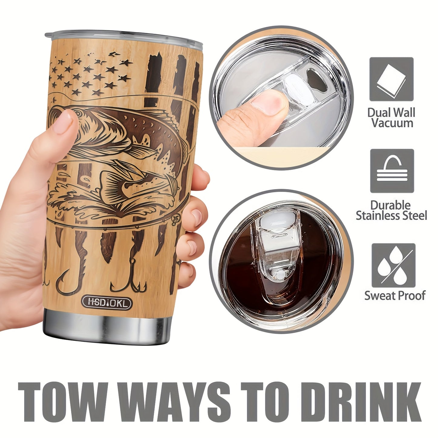 Personalized Funny Fishing Tumbler 20oz - Custom Name or Text, "Gone Fishing" Design Stainless Steel Cup, Gift for Dad, Men, Women, Birthday & Christmas