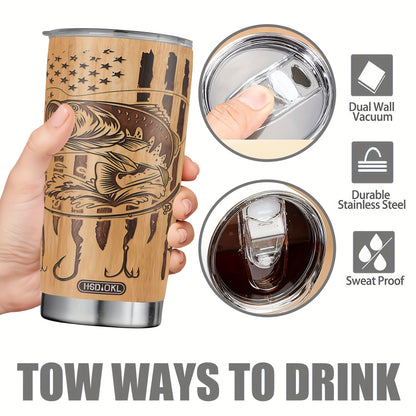 Personalized Funny Fishing Tumbler 20oz - Custom Name or Text, "Gone Fishing" Design Stainless Steel Cup, Gift for Dad, Men, Women, Birthday & Christmas