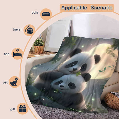 Cute Panda Hugging Moon Blanket - Super Soft Flannel Throw for Couch & Bed, All-Season Cozy Comfort Blankets Gift for Adults