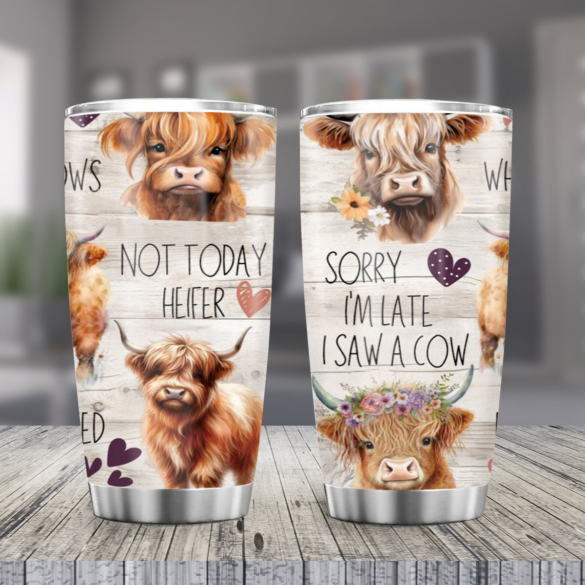 Charming Highland Cow Tumbler - 20oz Stainless Steel Travel Mug, Cute Scottish Cow & Floral Design, Insulated Coffee Cup - Perfect Christmas Gift for Women