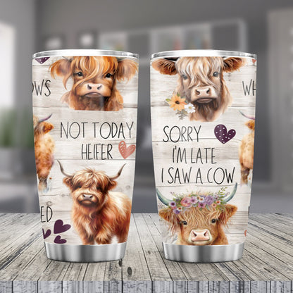 Charming Highland Cow Tumbler - 20oz Stainless Steel Travel Mug, Cute Scottish Cow & Floral Design, Insulated Coffee Cup - Perfect Christmas Gift for Women