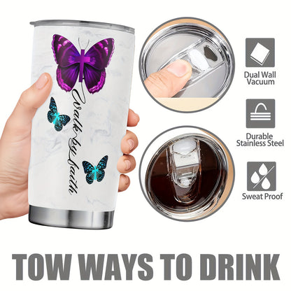 Butterfly Joy Tumbler - 20oz Funny Print Insulated Stainless Steel Cup, Double Wall Vacuum Travel Mug | Break-Resistant & Reusable, Perfect Gift for Her, Family & Friends