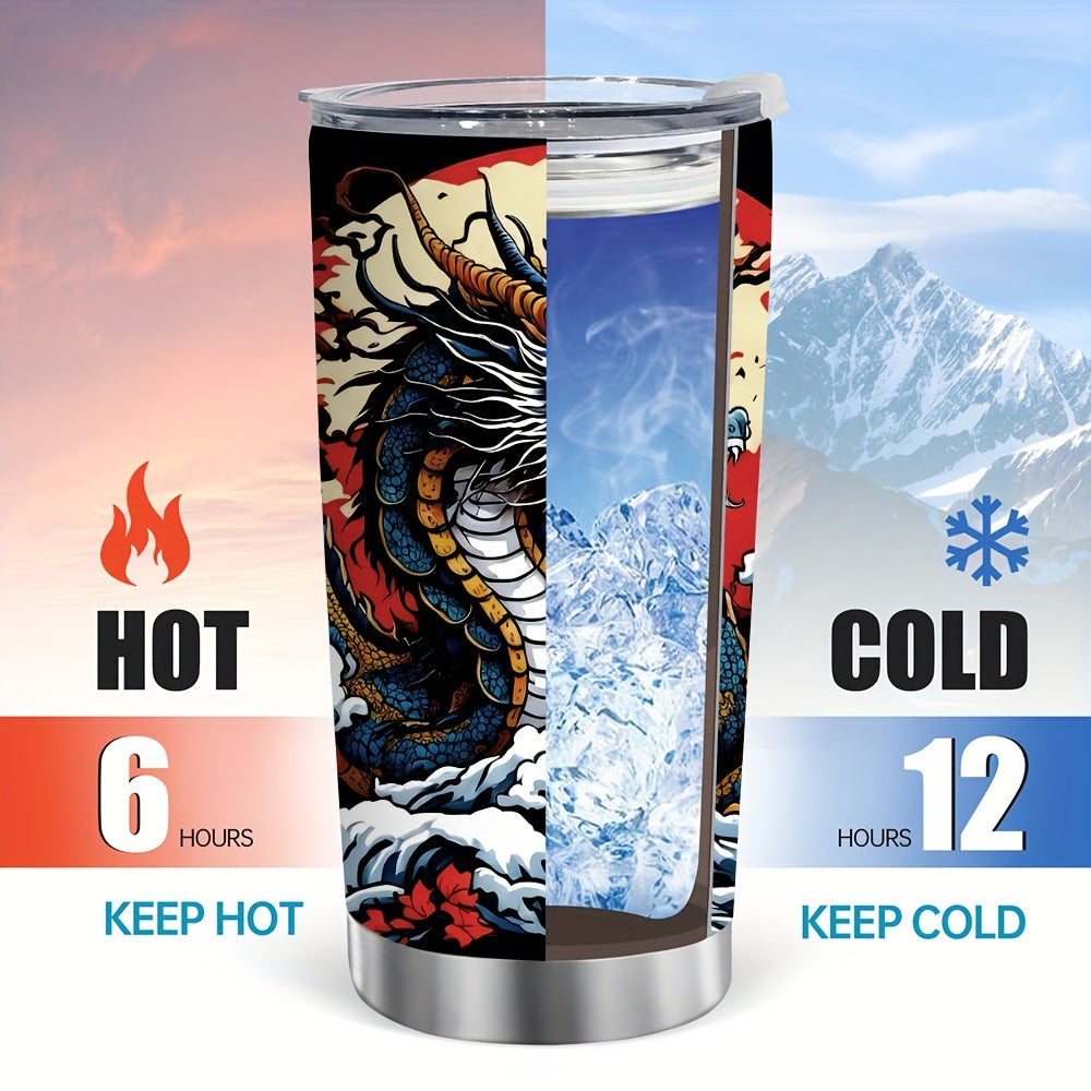 Dragon & Cherry Blossom Tumbler 20oz - Stainless Steel Insulated Travel Mug | Lunar New Year Gift, Storm Design, Leak-Proof & Dishwasher Safe