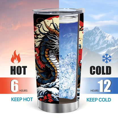 Dragon & Cherry Blossom Tumbler 20oz - Stainless Steel Insulated Travel Mug | Lunar New Year Gift, Storm Design, Leak-Proof & Dishwasher Safe