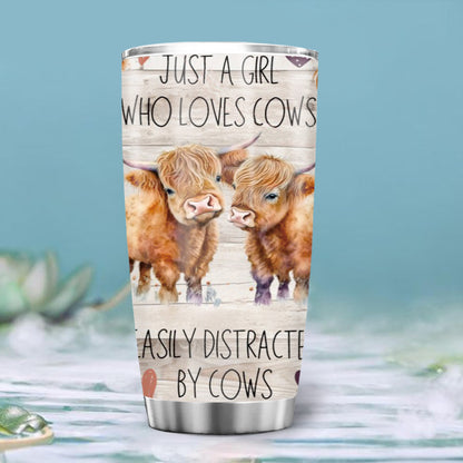 Charming Highland Cow Tumbler - 20oz Stainless Steel Travel Mug, Cute Scottish Cow & Floral Design, Insulated Coffee Cup - Perfect Christmas Gift for Women