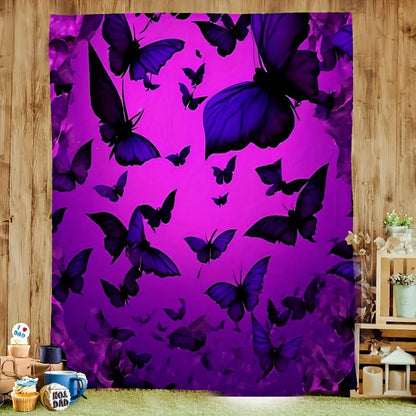 Purple Butterfly Flannel Throw Blanket - Soft & Lightweight for All Seasons, Multi-Use Gift for Home, Office, Camping, Whimsical Nature Decor