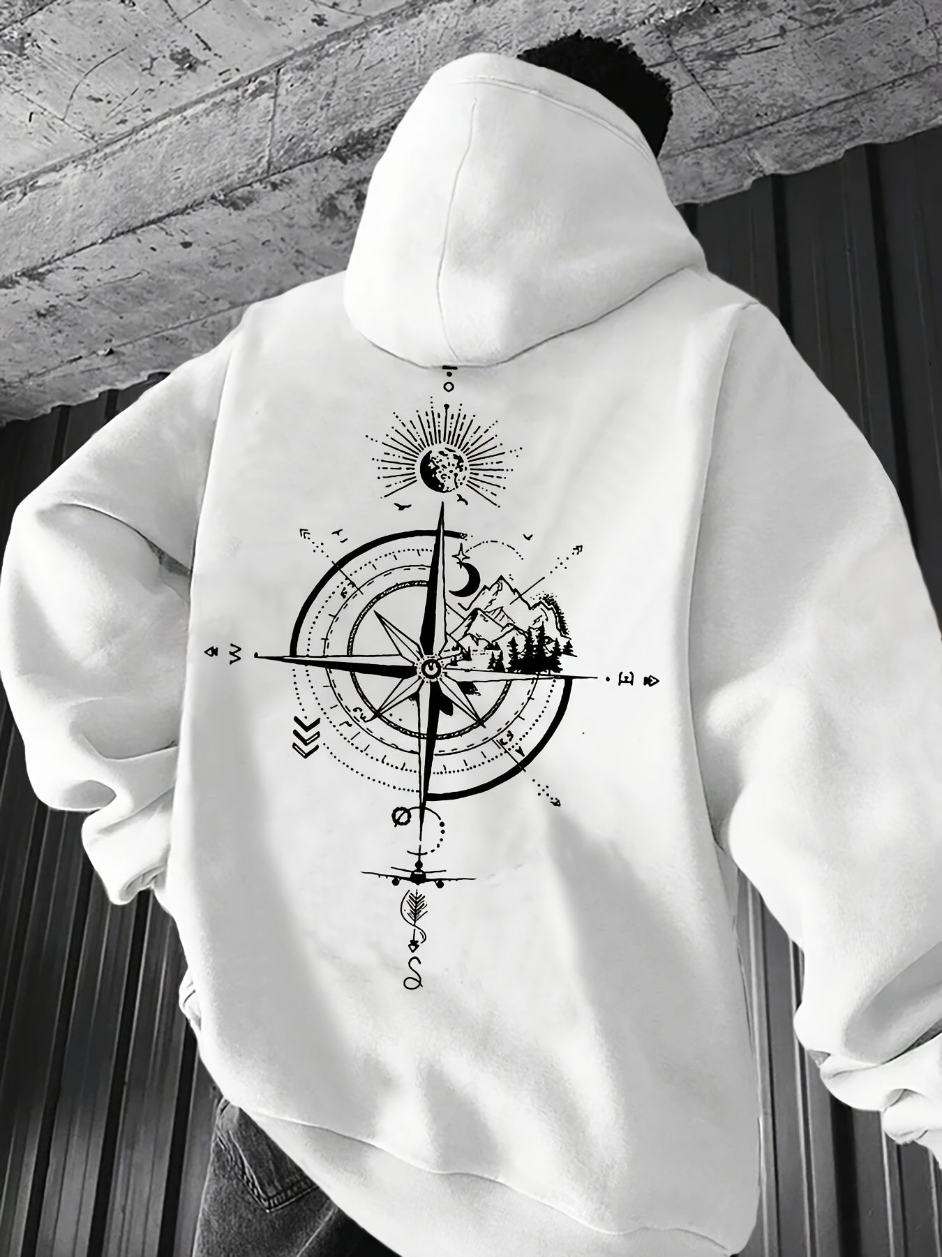 Men's Geometric Graphic Hoodie Streetwear Trend Hip Hop Casual Hooded Sweatshirt with Pocket