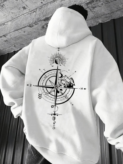 Men's Geometric Graphic Hoodie Streetwear Trend Hip Hop Casual Hooded Sweatshirt with Pocket