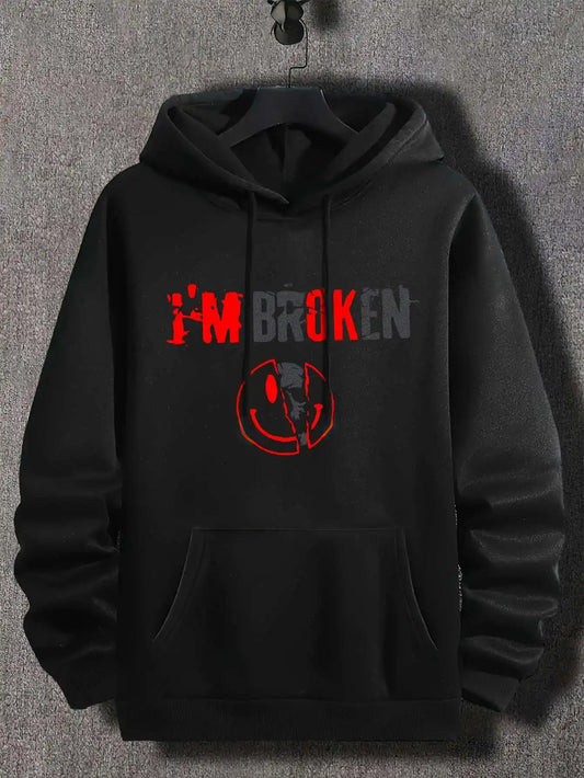 Men's Digital Heartbreak Hoodie | Fashion Graphic Print Streetwear Trend Modern Relationship Statement Hooded Sweatshirt Top