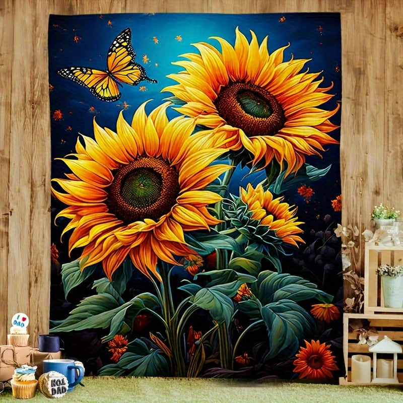 Sunflower & Butterfly Flannel Throw - Joyful Garden Print Blanket, Soft & Cozy Multi-Use Gift for Family, Friends, Home, Camping & Outdoor Adventures