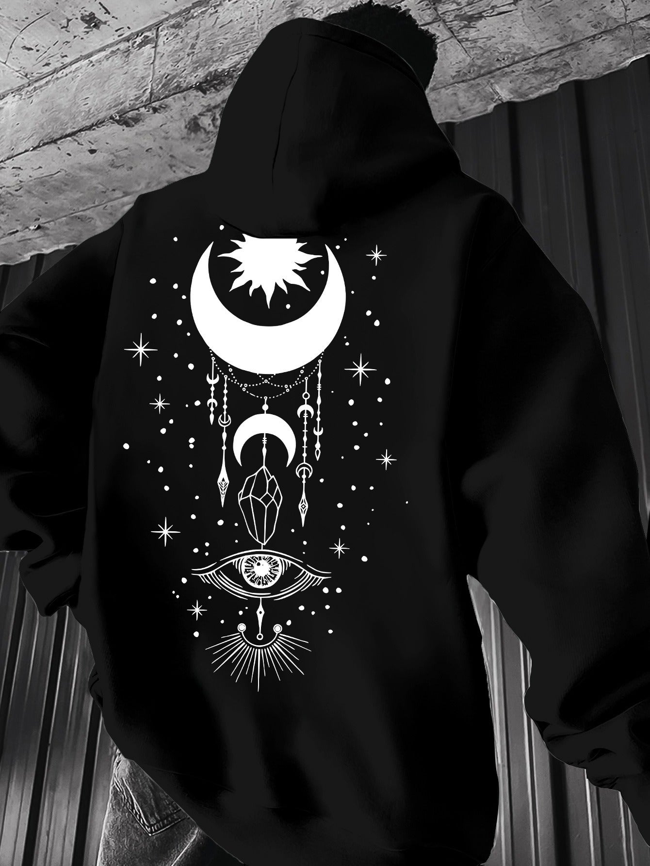 Men's Star Print Hoodie - Geometric Moon Design, Regular Fit Pullover Hooded Sweatshirt, Soft Casual Sweatshirt for Everyday