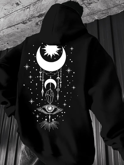 Men's Star Print Hoodie - Geometric Moon Design, Regular Fit Pullover Hooded Sweatshirt, Soft Casual Sweatshirt for Everyday