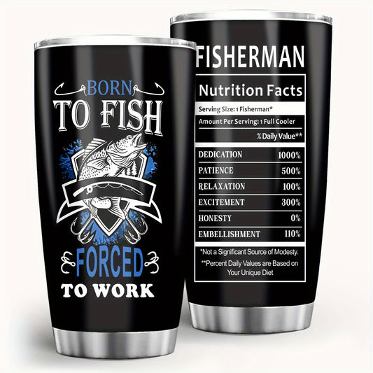 Fishing Tumbler 20oz Insulated - Stainless Steel Cup with Emblem, No Electricity Décor Gift for Fishermen - Christmas, Halloween, Thanksgiving Present for Dad, Men, Anglers