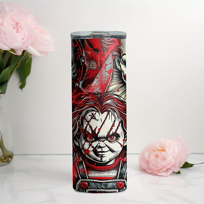 Insulated Stainless Steel Tumbler with Lid (20oz) - Features Michael Myers, Jason, Chucky - Perfect for Cold & Hot Drinks, Halloween Gift