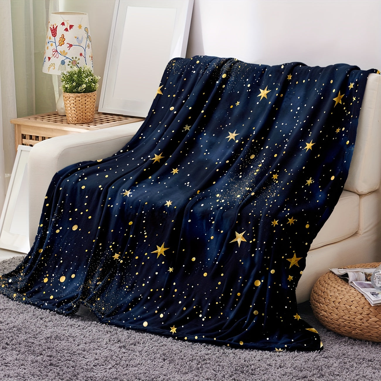 Starry Sky Flannel Throw - Lightweight & Portable Blanket for Home, Travel, and Stargazing | Cozy Celestial Pattern, Soft for Indoor & Outdoor Use
