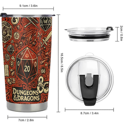 Dungeons & Dragons Stainless Steel Tumbler 20oz - Dragon & Gemstone Design, Double-Wall Vacuum Insulated, Leak-Proof Coffee Travel Mug, Gift for Gamers & D&D Fans