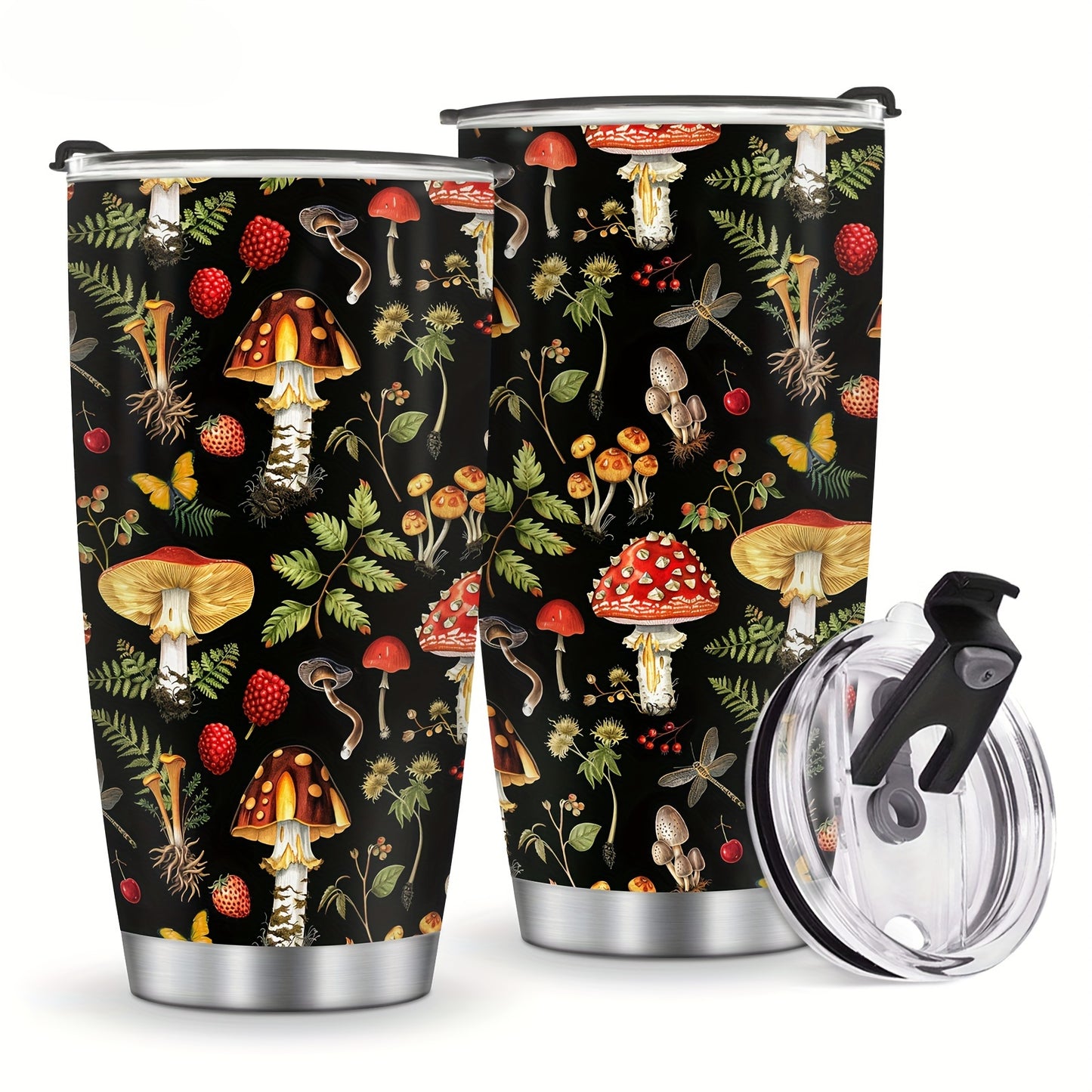 Mushroom Themed Tumbler 20oz - Foloda Stainless Steel with Lid, Perfect Gift for Christmas, Valentine's, Mother's Day & More