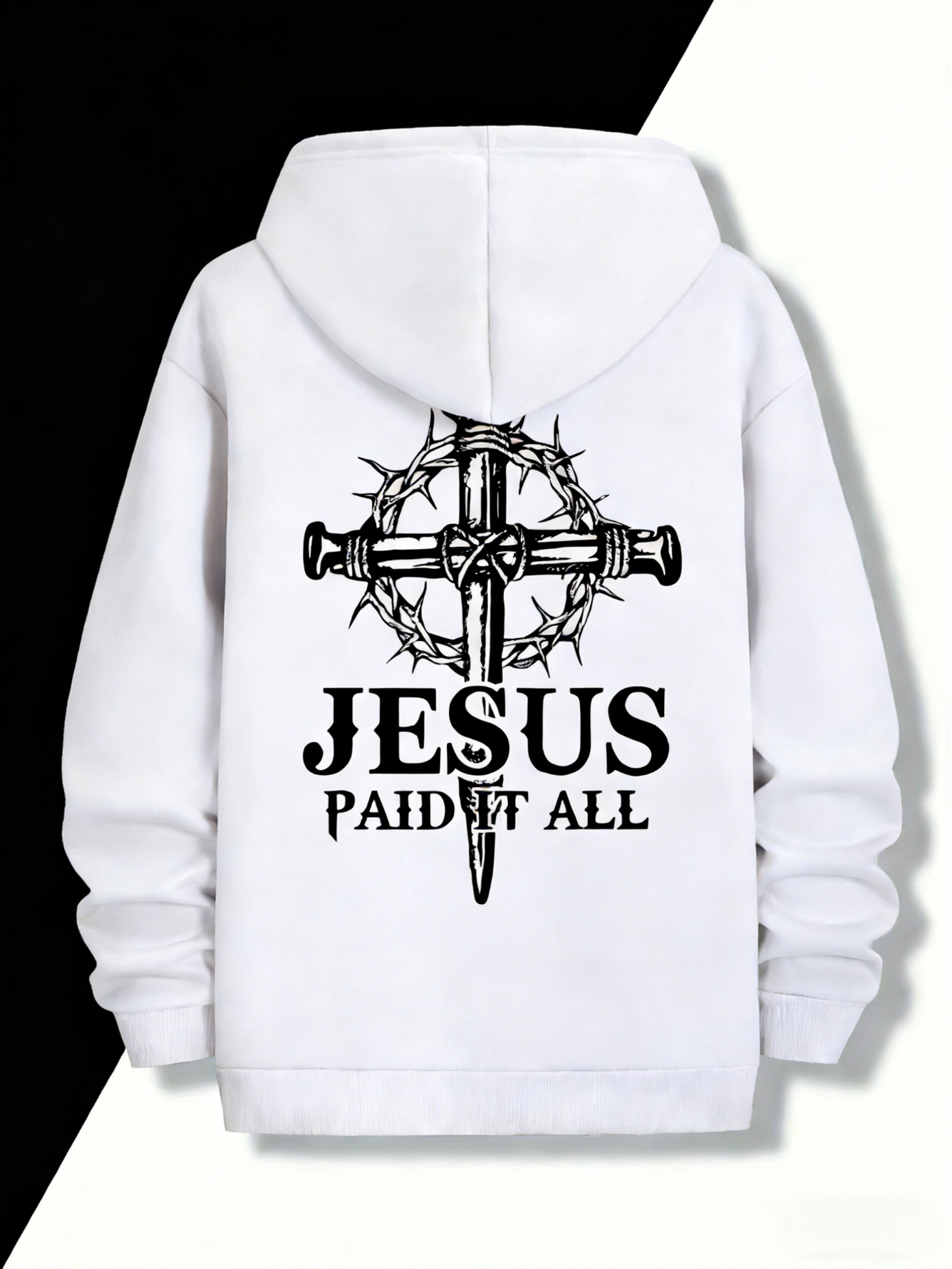 "Jesus Paid It All" Hoodie - Christian Cross & Scripture Graphic Pullover | Unisex Oversized Streetwear, Machine Washable