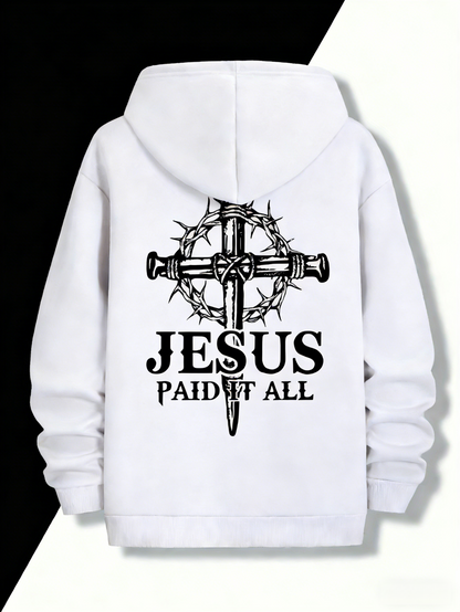"Jesus Paid It All" Hoodie - Christian Cross & Scripture Graphic Pullover | Unisex Oversized Streetwear, Machine Washable