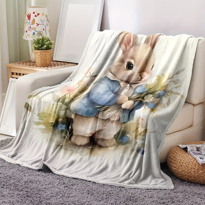 Rabbit Print Flannel Throw Blankets - Adorable & Lightweight Blanket for Kids and Adults | Soft Multi-Scene Gift for Nursery, Home, and Cozy Comfort