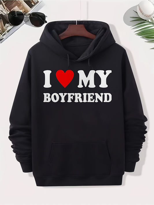Stadium Romance Hoodie - Men‘s Love Slogan Print for Game Day, Bold Heartfelt Graphic & Machine Washable Casual Wear
