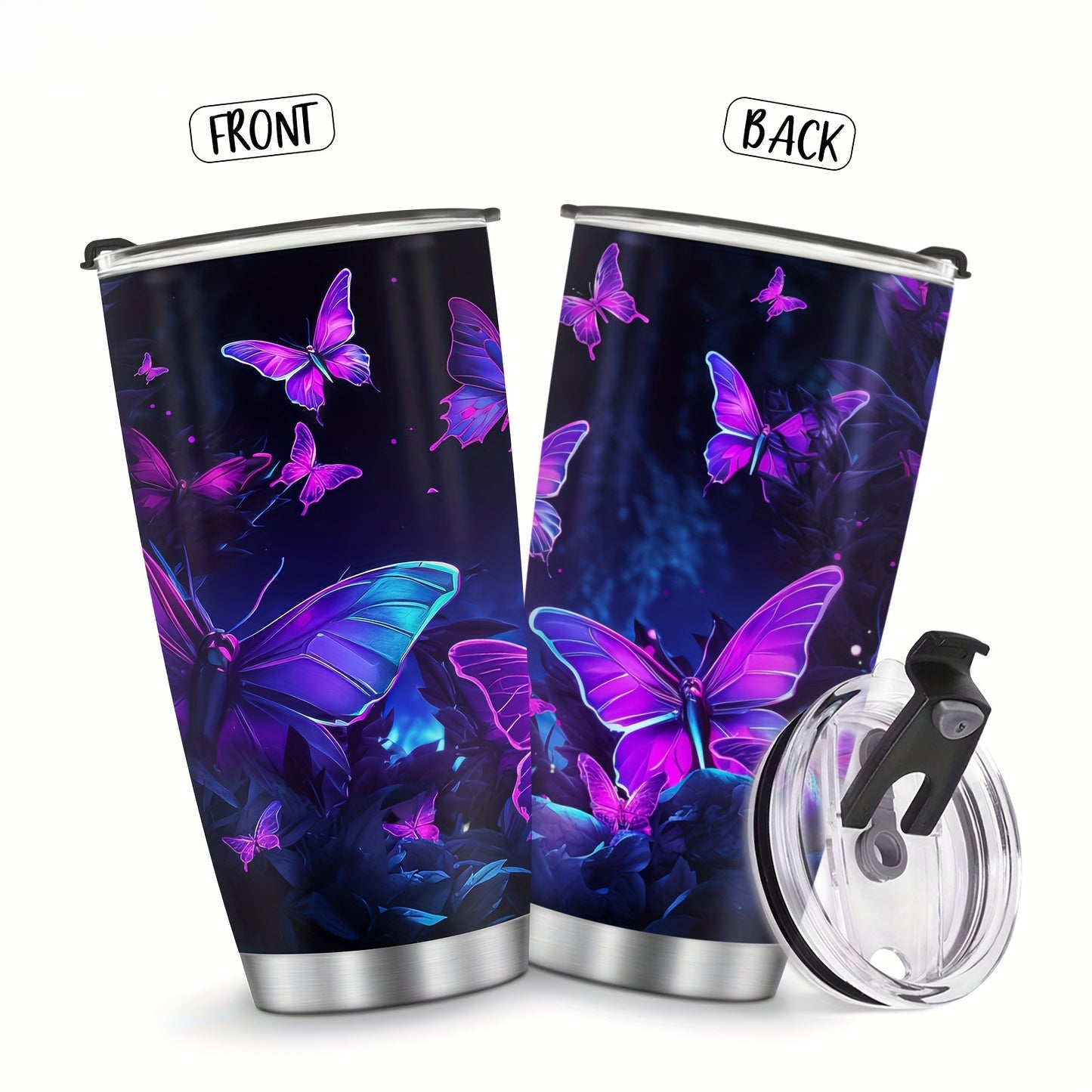 Glitter Butterfly Tumbler - Sparkling Stainless Steel Insulated Cup, 20oz Travel Mug for Hot & Cold Drinks | Perfect Holiday, Birthday Gift for Her, Women, Girls