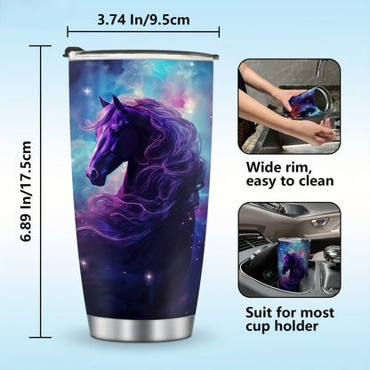 Galactic Steed Tumbler - 20oz Vibrant Cosmic Horse Design, Insulated Stainless Steel Travel Mug, Leakproof Lid, Magical Gift for Horse Lovers, Women, Girls