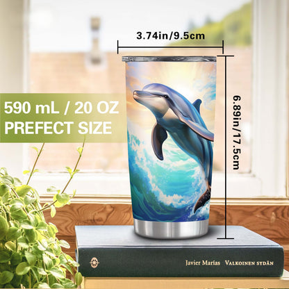 Dolphin Print 20oz Insulated Tumbler - Stainless Steel Travel Mug with Leak-Proof Lid, Double Wall Vacuum - BPA-Free Ocean Waves Design, Perfect Gift for Dolphin Lovers, Family & Friends