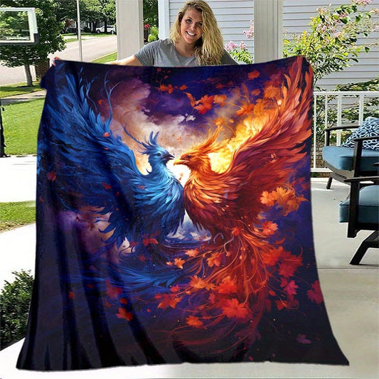 Yin Yang & Phoenix Flannel Throw - Harmonious Balance Blanket with Mythical Design | Lightweight, Soft Gift for Meditation, Home Decor, and Spiritual Comfort