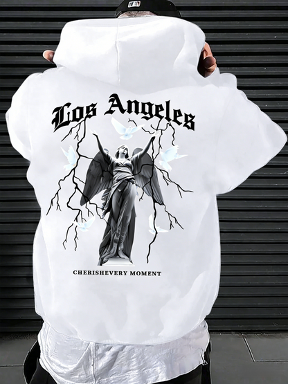 LA Souvenir Hoodie for Men - Los Angeles Graphic Pullover with Kangaroo Pocket, Casual & Comfortable Streetwear