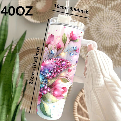 40oz Stainless Steel Tumbler with Straw & Handle - Large Vacuum Insulated Cup for Hot/Cold Drinks, Perfect Gift for Her, Travel & Outdoor